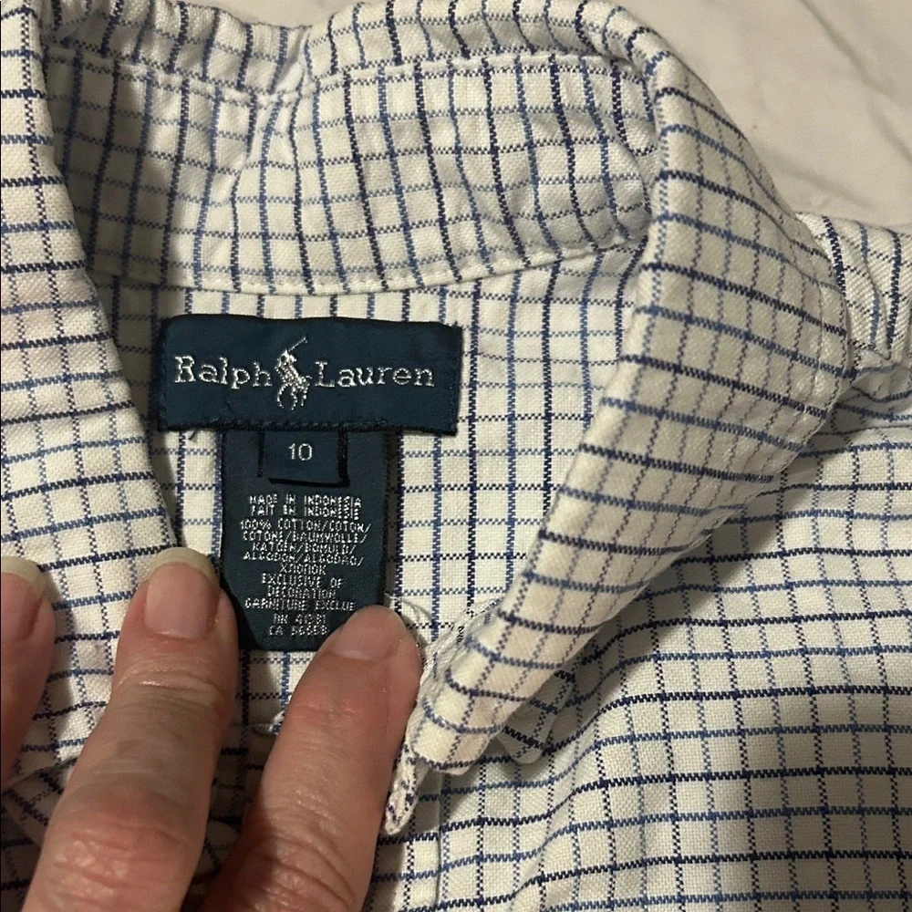 Ralph Lauren White and Blue Plaid Button Down Shirt